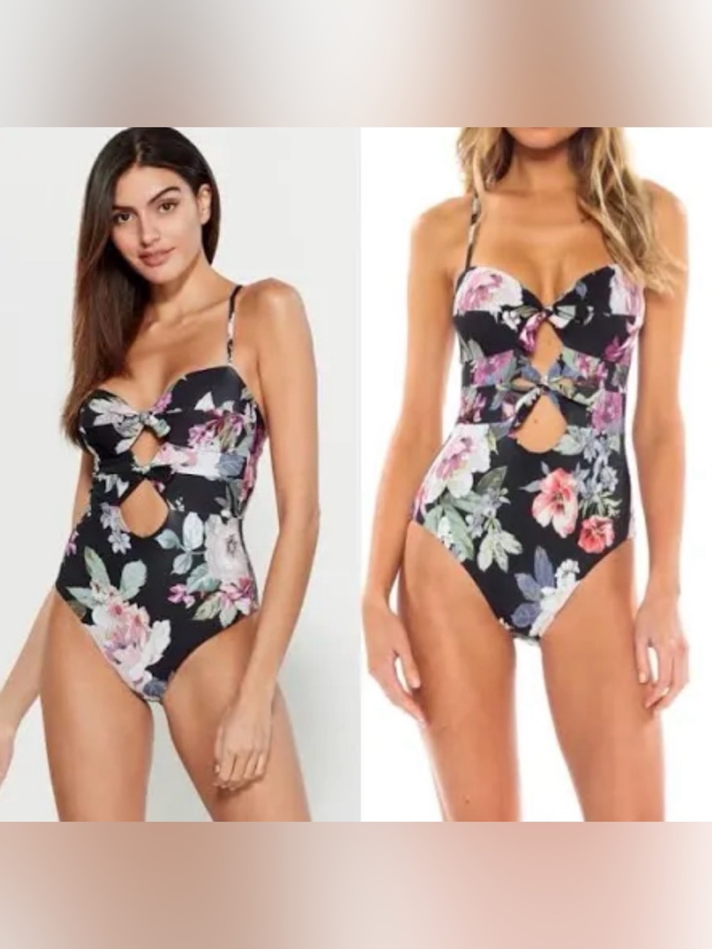 Time and Tru Black Swimsuit with Pink & Orange Floral Trim